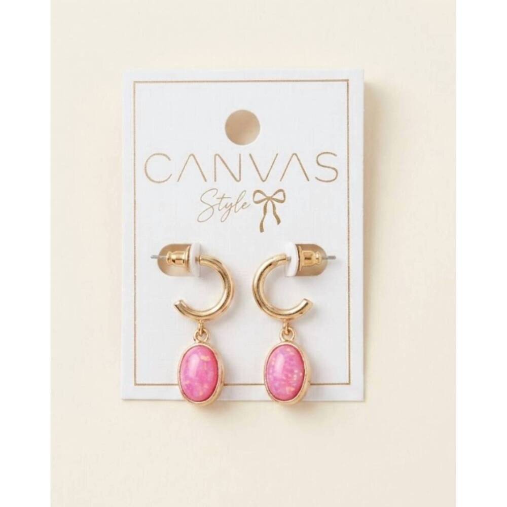 NEW CANVAS STYLE women's caroline gemstone drop hoop earrings in fuchsia